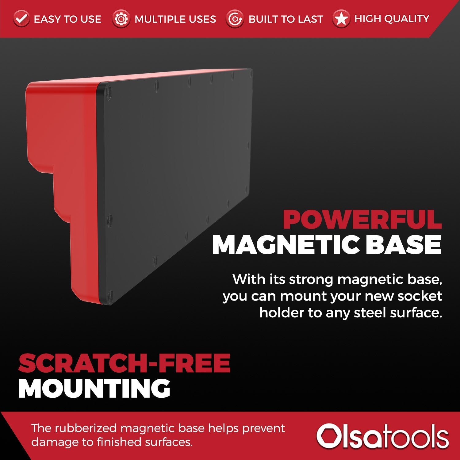 3-Row Magnetic Socket Holder Organizes 75+ 1/4",3/8",1/2" Drive Sockets