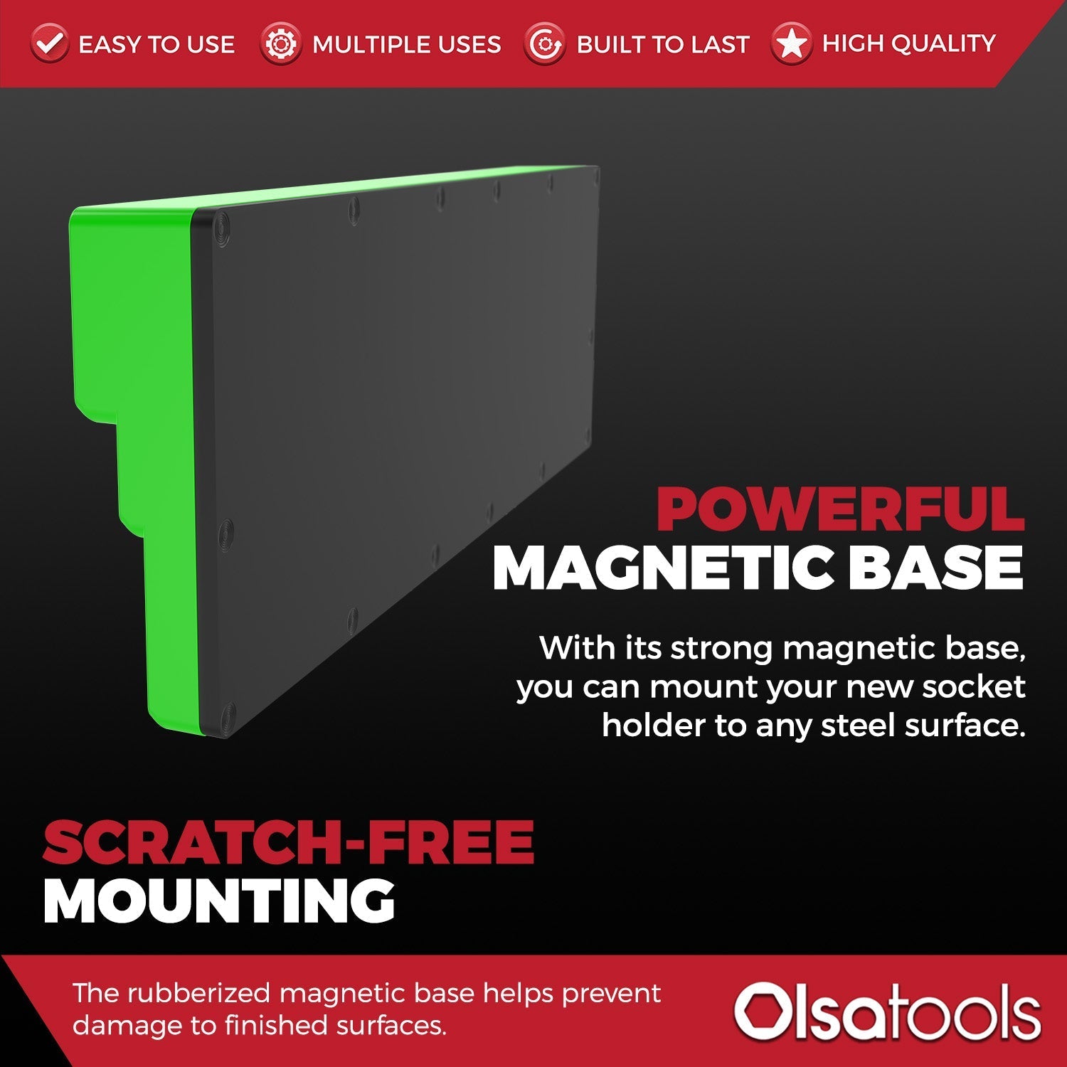 3-Row Magnetic Socket Holder Organizes 75+ 1/4",3/8",1/2" Drive Sockets