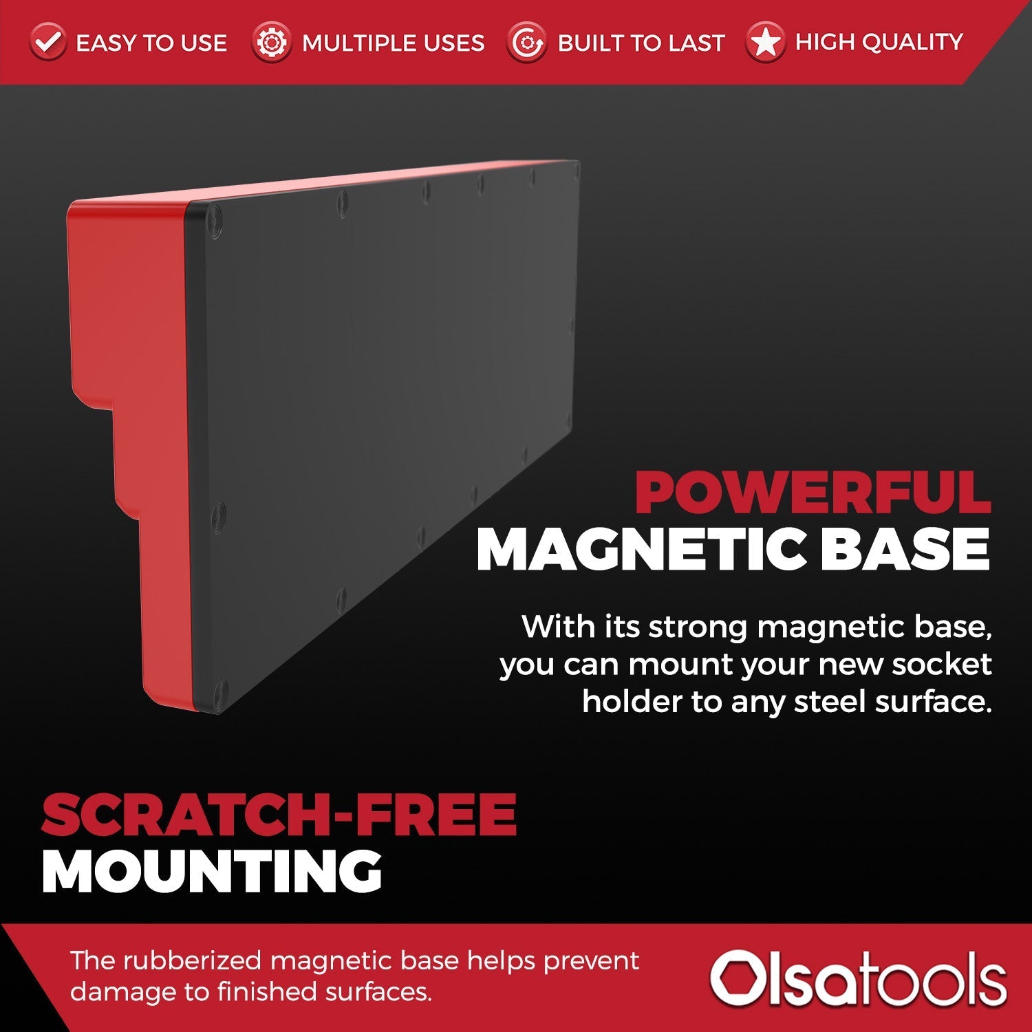 3-Row Magnetic Socket Holder Organizes 75+ 1/4",3/8",1/2" Drive Sockets