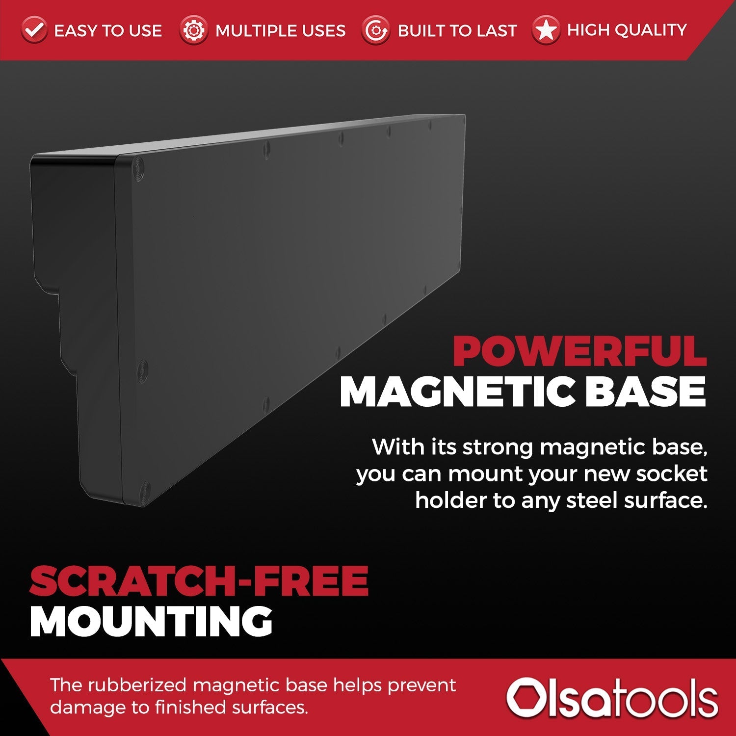 3-Row Magnetic Socket Holder Organizes 75+ 1/4",3/8",1/2" Drive Sockets