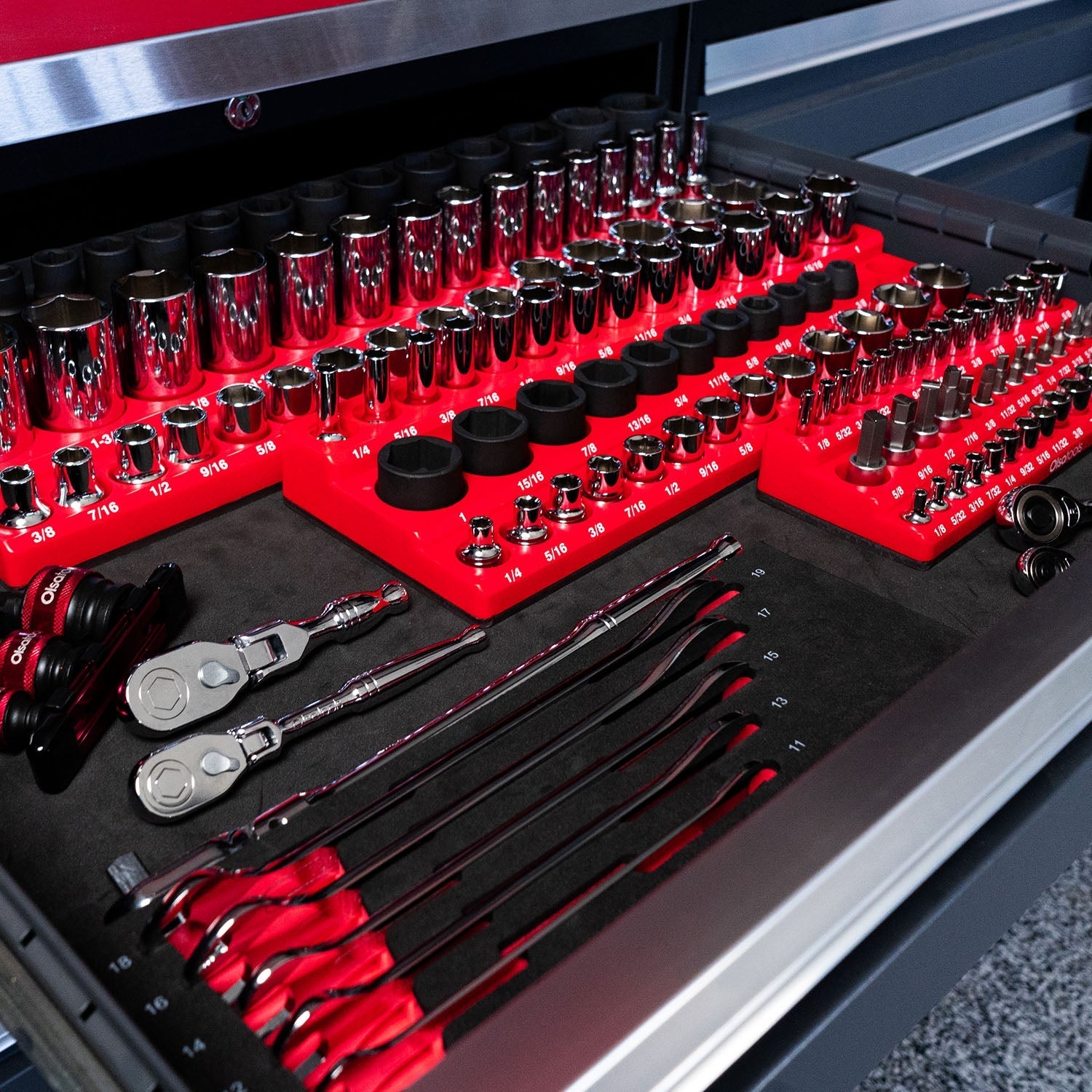 3-Row Magnetic Socket Holder Organizes 75+ 1/4",3/8",1/2" Drive Sockets