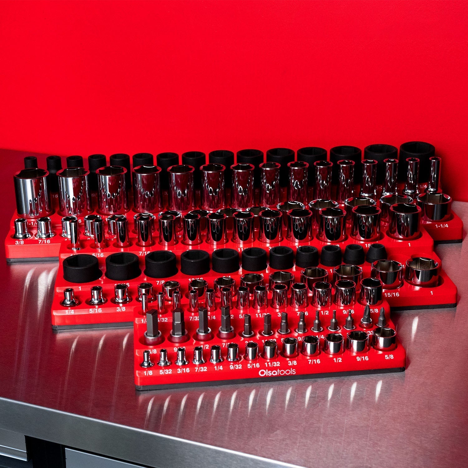 3-Row Magnetic Socket Holder Organizes 75+ 1/4",3/8",1/2" Drive Sockets