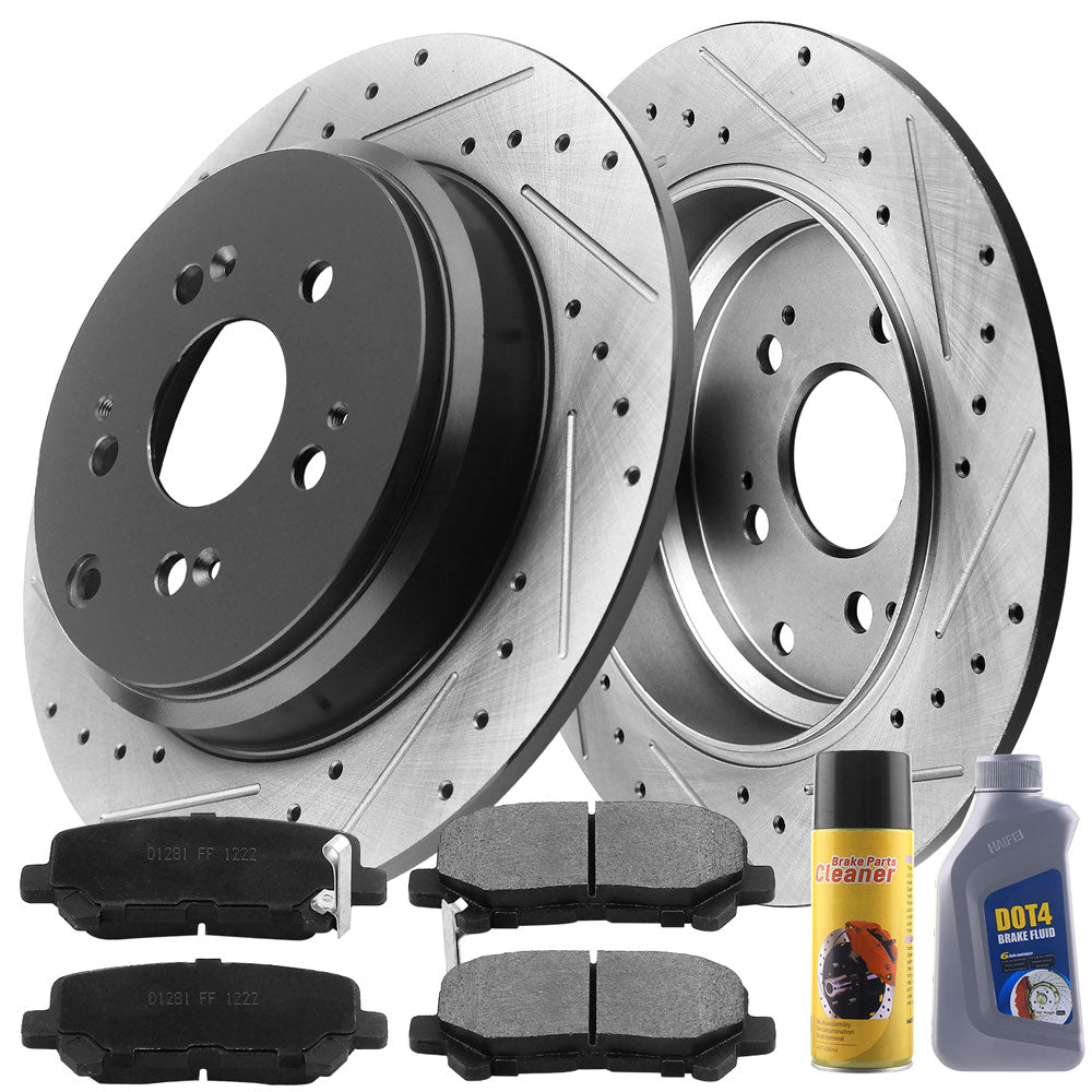 JADODE Rear Drilled Slotted Brake Rotors + Ceramic Pads For 2009 2010 2011 Honda Pilot