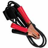 Close-up of Battery Tender Junior charger cables with red and black alligator clips.