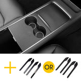 Real Carbon Fiber Center Console Cover + Door Handles For Model 3 & Y