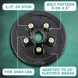 Trailer Brake Hub Drum 10" X 2-1/4" Kit 5 on 4.5" for 3500 Lbs Axle  22001K 008-247-05, 84546
