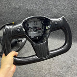 Modified Model 3 & Y Yoke Style Full Real Carbon Fiber Heated Steering Wheel