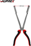 Spark plug wire removal pliers tool for vehicle repairs with ergonomic handle and angled head design.
