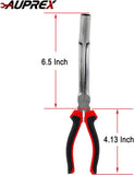 Spark plug wire removal pliers tool for vehicle repairs with ergonomic handle and angled head design.