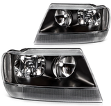 Jeep Grand Cherokee 99-04 Headlamp Black Housing Headlight Assembly Pair
