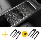 Real Carbon Fiber Center Console Cover + Door Handles For Model 3 & Y