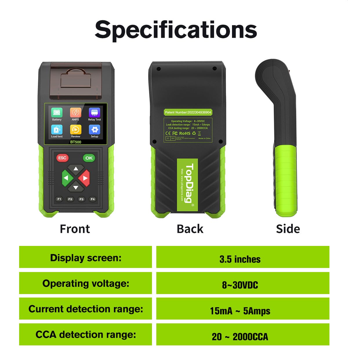 ANCEL BST100 12V Car Battery Load Tester – 100-2000 CCA, Alternator & Cranking Analyzer