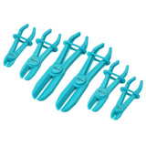 6-piece hose clamp set for flexible hoses, fuel, brake, gas, radiator line repair, anti-slip handles, heat-resistant nylon.