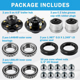 Trailer Idler Hub Kit 5 on 4.5'' Bolt Fits #84 Spindle 3,500 lb Axle Durable Round Hub Assembly