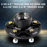 Trailer Idler Hub Kit 5 on 4.5'' Bolt Fits #84 Spindle 3,500 lb Axle Durable Round Hub Assembly