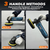 1600W rotary buffer polisher for car, boat, and furniture, with 7-speed settings and detachable handles.