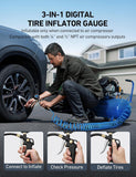 Digital tire pressure gauge with inflator and 250 PSI for accurate measurement