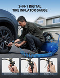 Digital tire pressure gauge with inflator and 250 PSI for accurate measurement