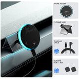 Model 3 & Y 15W Fast Wireless Charging Magnetic Car Phone Holder with Halo Ambient Light for Model 3 Highland/ Y Juniper