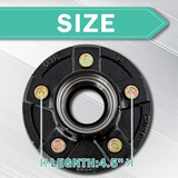 Black metal hub bearing with measurement text on a white background