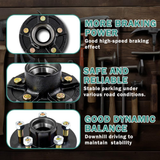 Wheel hub assembly with text highlighting braking power, safety, and dynamic balance on a wooden background.
