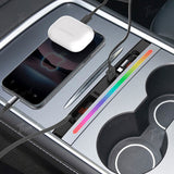 Tesla Model 3/Y USB Hub with Retractable Fast Charging Cable Center Console Dock with Ambient LED Lighting & Storage Illumination | Tlyard