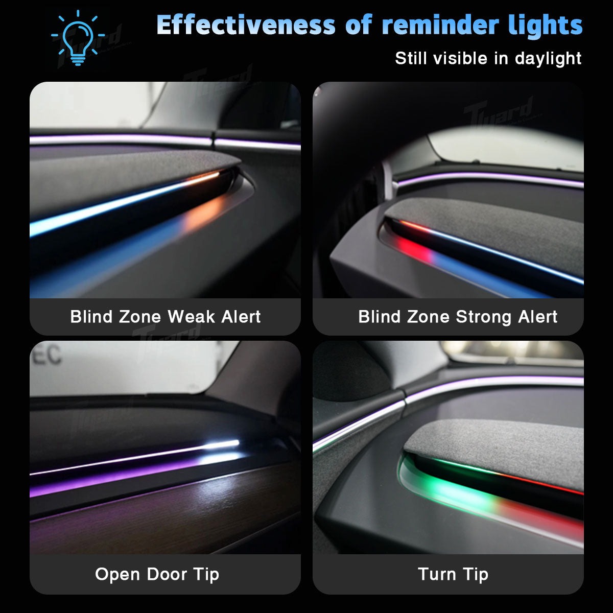 Tesla Model 3/Y/3 Highland/ Y Juniper Smart BSD Ambient Lighting – Dynamic Safety Alerts & Driving Mode Effects | Tlyard