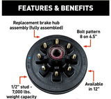 CURT RV Brake Drum Hub for 7,000-lb. Axle - 8 on 6.5", 9/16" Stud (Fully Assembled) #814204