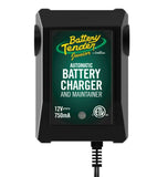 Close-up of Battery Tender Junior automatic battery charger and maintainer, 12V 750mA.
