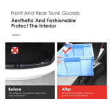 Anti-scratch rear bumper protector for Tesla Model 3, made of stainless steel with carbon fiber texture, providing durable protection and a sleek look.