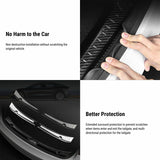 Anti-scratch rear bumper protector for Tesla Model 3, made of stainless steel with carbon fiber texture, providing durable protection and a sleek look.