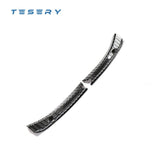 Anti-scratch rear bumper protector for Tesla Model 3, made of stainless steel with carbon fiber texture, providing durable protection and a sleek look.