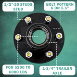 Trailer Hub Kits 6 Bolt 6 on 5.5" Trailer Idler Hub for 5200-6000 lbs