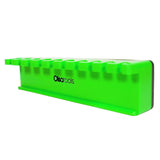 Magnetic wrench organizer rack holding 10 wrenches mounted on a metal toolbox