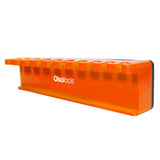 Magnetic wrench organizer rack holding 10 wrenches mounted on a metal toolbox