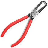 Close-up of push tab electrical connector removal pliers used in car engine repair