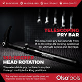 Adjustable length pry bar with pivoting head