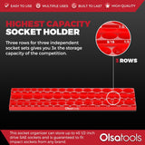 3-Row Magnetic Socket Holder Organizes 75+ 1/4",3/8",1/2" Drive Sockets