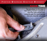 Bolt size finder keychain tool for quick and easy bolt size identification.