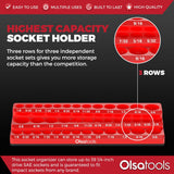 3-Row Magnetic Socket Holder Organizes 75+ 1/4",3/8",1/2" Drive Sockets