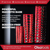 3-Row Magnetic Socket Holder Organizes 75+ 1/4",3/8",1/2" Drive Sockets