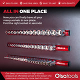 Magnetic Aluminum Socket Organizer Rail - Holds 24 Sockets