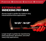 Adjustable length pry bar with pivoting head