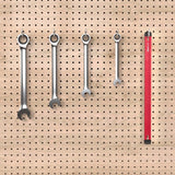 Customizable 17-inch aluminum socket rail with rubber endcaps for organization.