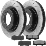 JADODE 338mm Front Brake Rotors Ceramic Pads w/Cleaner Fluid for 2010-2020 GX460, 2010-2020 Toyota 4Runner-Premium Drilled Slotted Brake Disc-6 Lugs