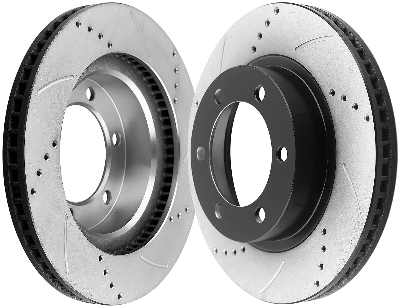 DAMAIAUTOMALL Front Brake Kit - 319mm Drilled & Slotted Rotors + Ceramic Pads For Toyota Tacoma, 4Runner, FJ Cruiser (6-Lug)